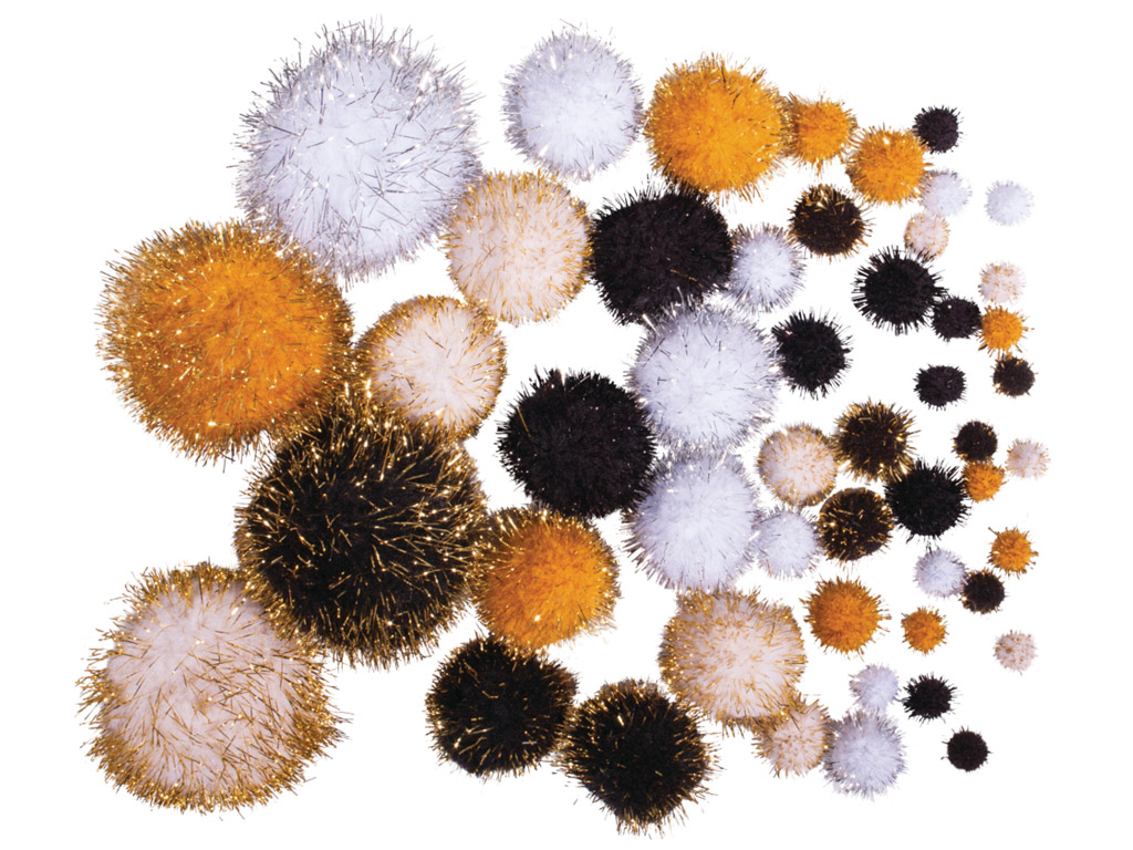 Metallic pompons Rayher colours+sizes assorted 50pcs black-gold