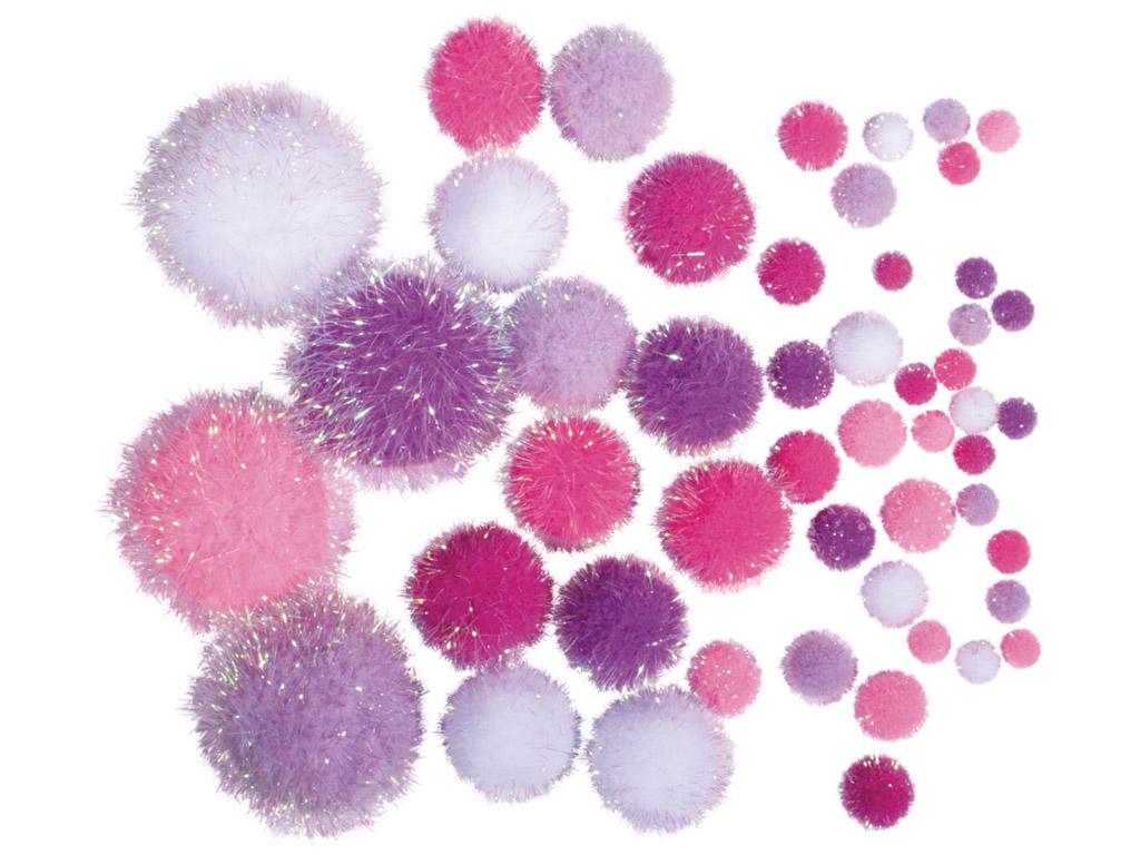 Pūkaini bumbuļi Rayher dažādas krāsas un izmēri 50gab. rozā-balta