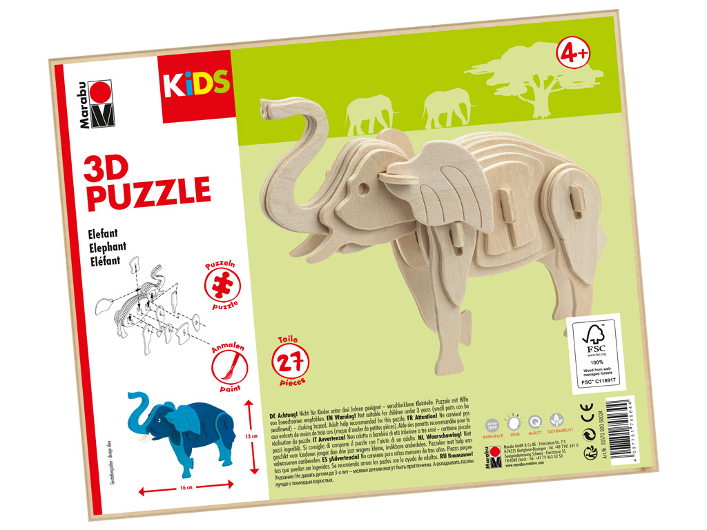 Wooden 3D puzzle Marabu Kids Elephant 27 pieces