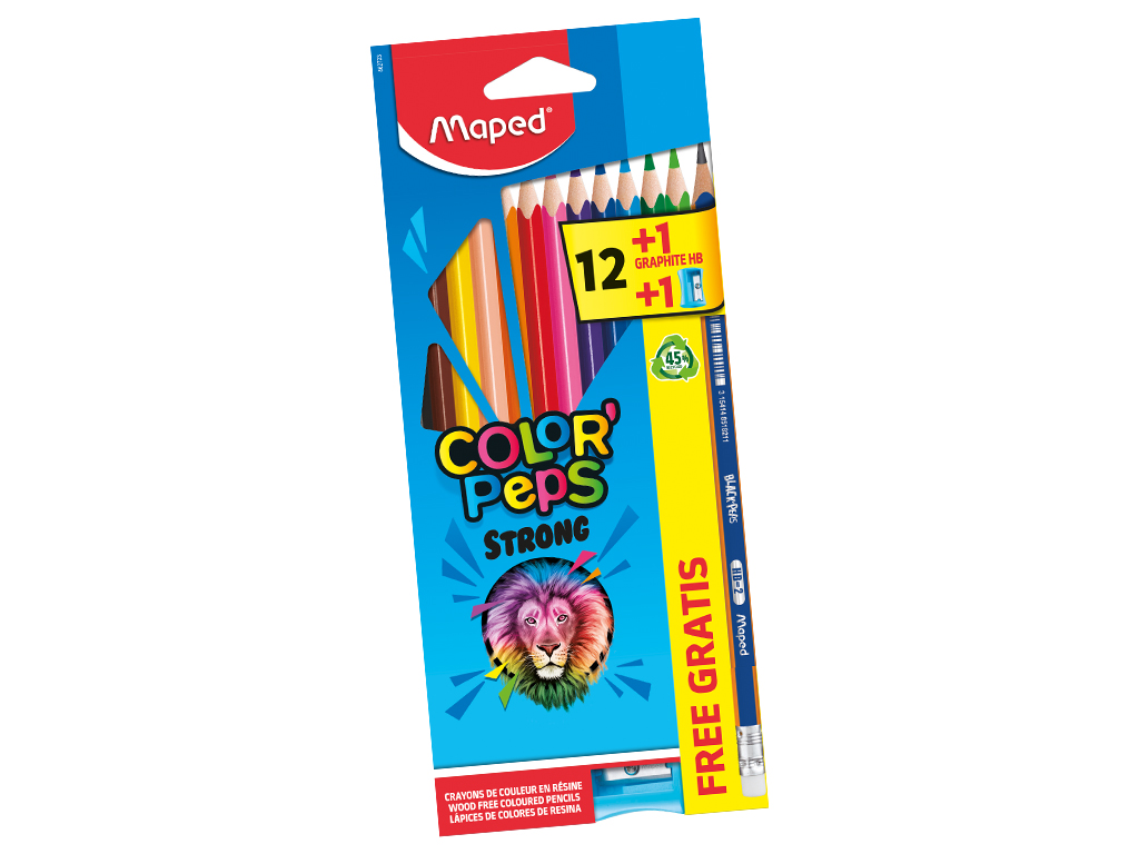 Spalvotas pieštukas be medienos Maped ColorPeps Strong 12vnt.+pieštukas+drožtukas