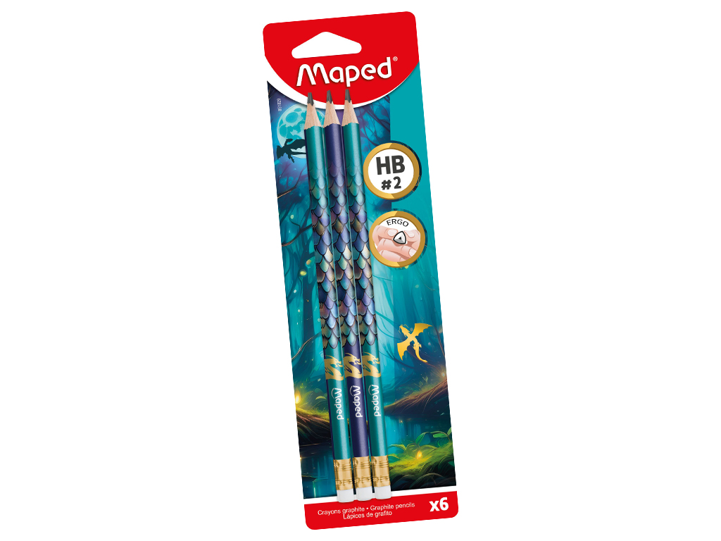 Harilik pliiats Maped Dragon HB kummiga 6tk blistril